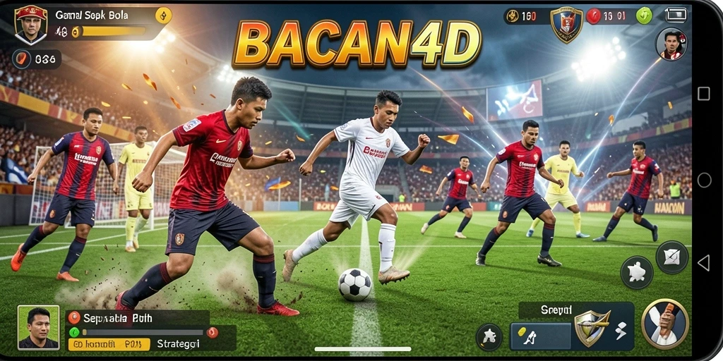 Tangkapan layar gameplay BACAN4D dengan aksi sepak bola seru.