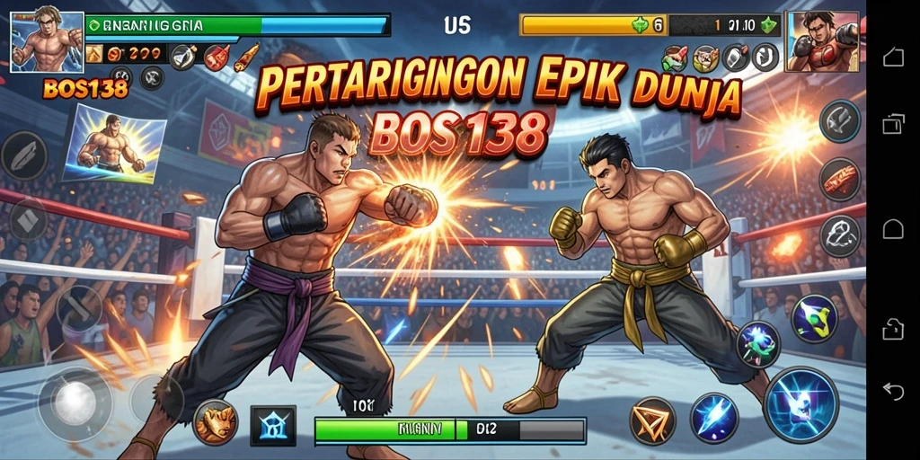 Tangkapan layar BOS138 menampilkan pertarungan intens dengan karakter yang beraksi.