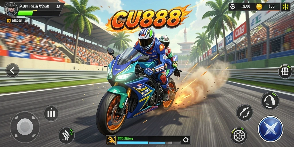 Tampilan menarik dari gameplay balapan motor yang mendebarkan.