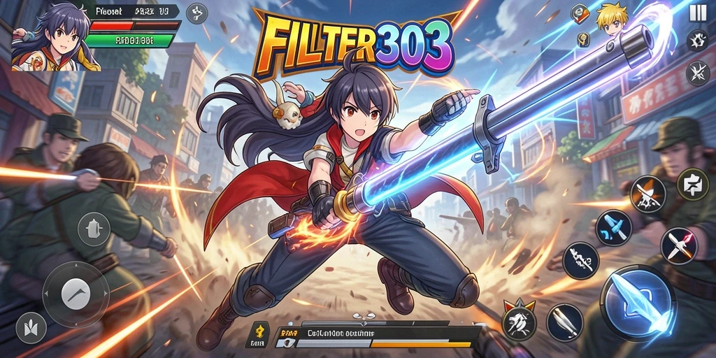 Tampilan gameplay FILTER303 yang menakjubkan dan penuh warna.