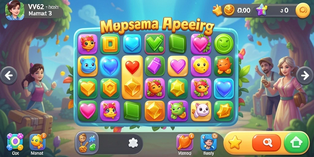 Tangkapan layar gameplay VV62 dengan suasana permainan Match-3 seru.