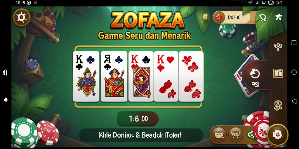 Tampilan gameplay intens dalam ZOFAZA dengan kartu Domino.